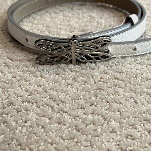 Dragonfly Belt Boho Thin White Belt Faux Vegan Leather  Festival Western MEDIUM
